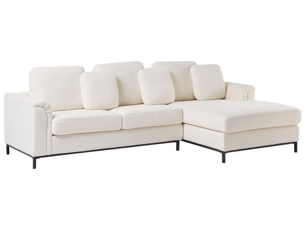 Hjørnesofa med fotskammel Hvit Bouclé 4-seter L-formet Venstrevendt Puter med avtakbart trekk Forkrommede ben Moderne og klassisk design Stue