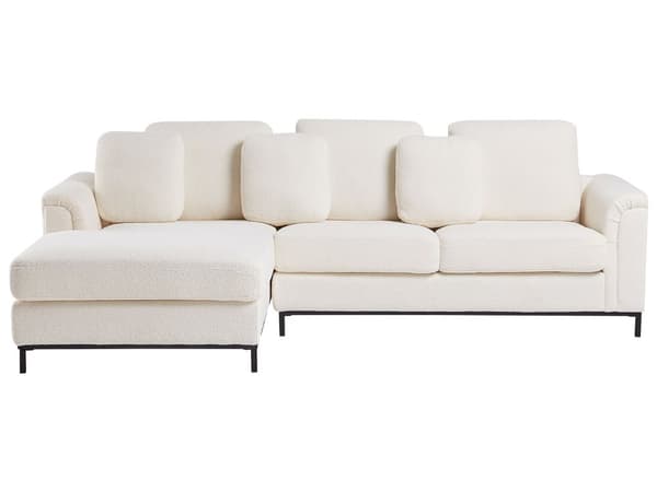 Hjørnesofa med fotskammel Hvit Bouclé 4-seter L-formet Høyrevendt Puter med avtakbart trekk Forkrommede ben Moderne og klassisk design Stue