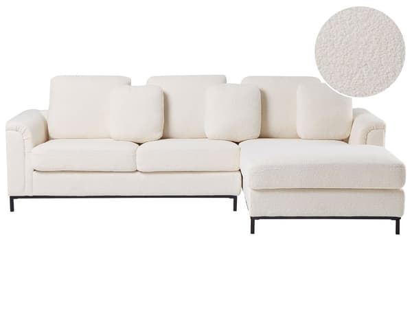 Hjørnesofa med Chaiselong Hvid Boucle 4 Personers Sofa L Formet Sofa Dyb Blød Stofsofa Design Venstrevendt