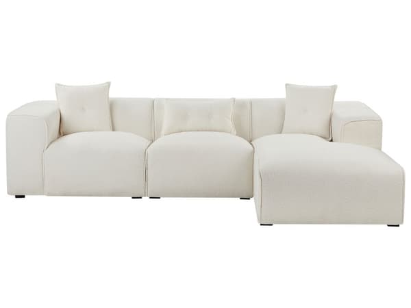 Hörnsoffa Off-White Bouclé 3-sits Vänster Extra Prydnadskuddar Modern Vardagsrum