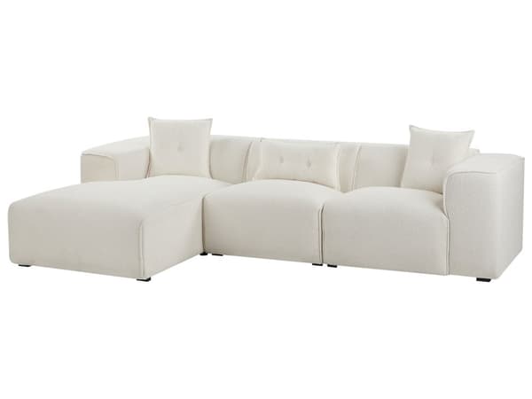 Hörnsoffa Off-White Bouclé 3-sits Vänster Extra Prydnadskuddar Modern Vardagsrum