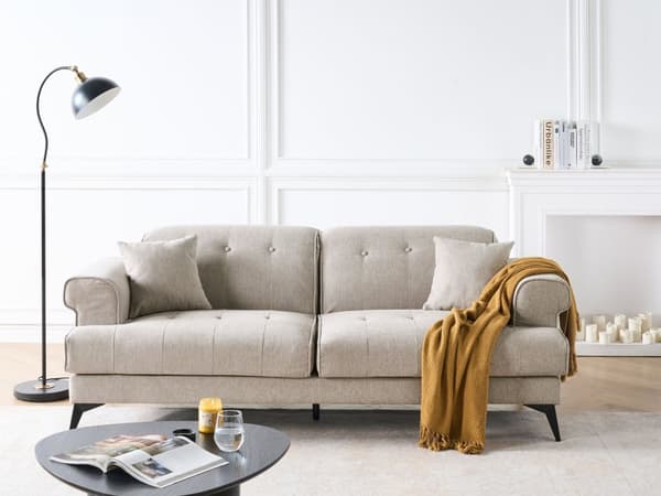 Soffa 3-sits Taupe Tygklädsel med Justerbara Nackstöd Modern Stil Vardagsrumsmöbler