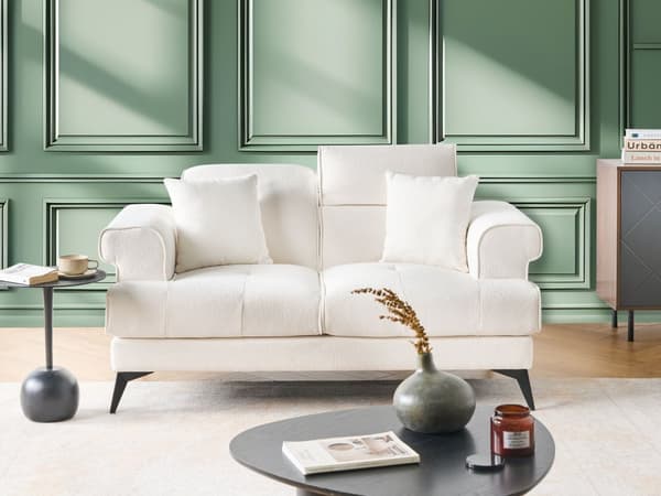 2-seters Sofa Hvit Boucle Polstring med Justerbare Nakkestøtter Moderne Stil Stue Møbler
