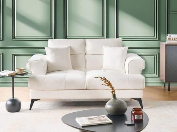 2-seters Sofa Hvit Boucle Polstring med Justerbare Nakkestøtter Moderne Stil Stue Møbler