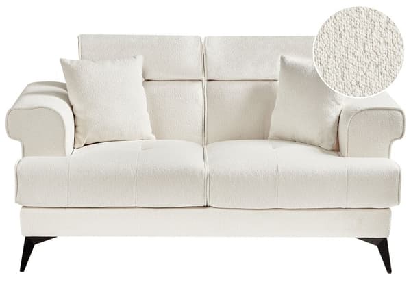 2-seters Sofa Hvit Boucle Polstring med Justerbare Nakkestøtter Moderne Stil Stue Møbler
