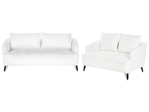 2-seters og 3-seters Sofasett Treramme Metall Hvit Boucle Stue