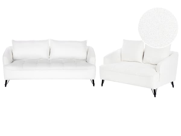 2-seters og 3-seters Sofasett Treramme Metall Hvit Boucle Stue