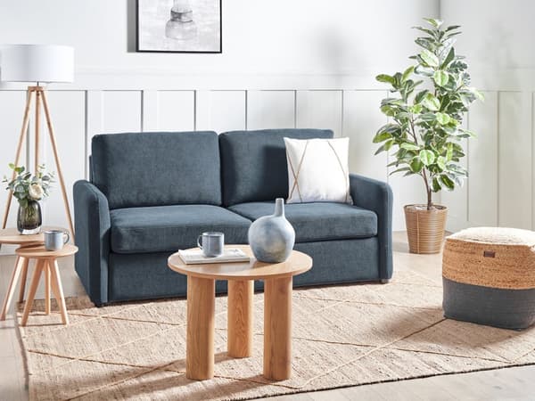 Bäddsoffa Blå Polyester Tyg Stoppad Sovsoffa Modern Stil Vardagsrum