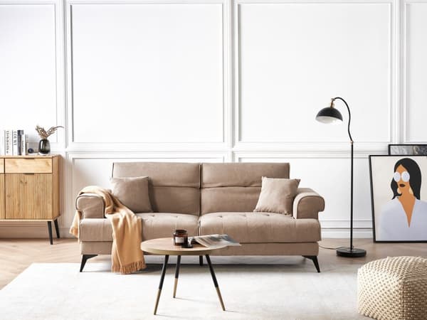 Soffa 3-sits Ljusbrun Tygklädsel med Justerbara Nackstöd Modern Stil Vardagsrumsmöbler