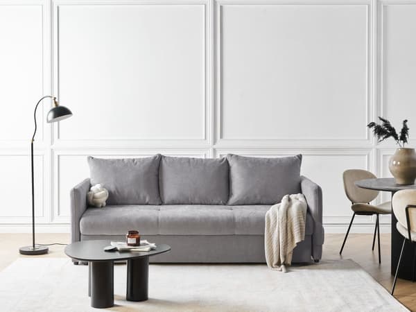 Bäddsoffa Grå Tyg 3-sits Klädsel Kuddar Modern