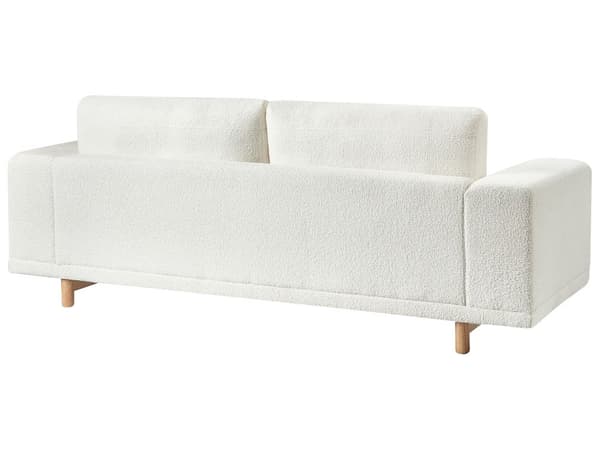 Soffa Off-White Bouclé 3-sits Modern Retro Stil Vardagsrum Breda Armstöd