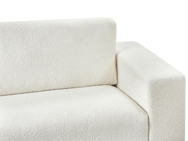 Soffa Off-White Bouclé 3-sits Modern Retro Stil Vardagsrum Breda Armstöd