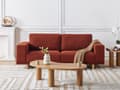 Miniatyrbild 2 av 11: Soffa Röd 3-sits Modern Retro Stil Vardagsrum Breda Armstöd