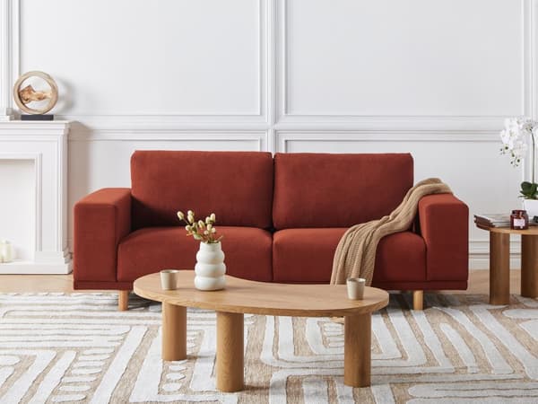 Soffa Röd 3-sits Modern Retro Stil Vardagsrum Breda Armstöd