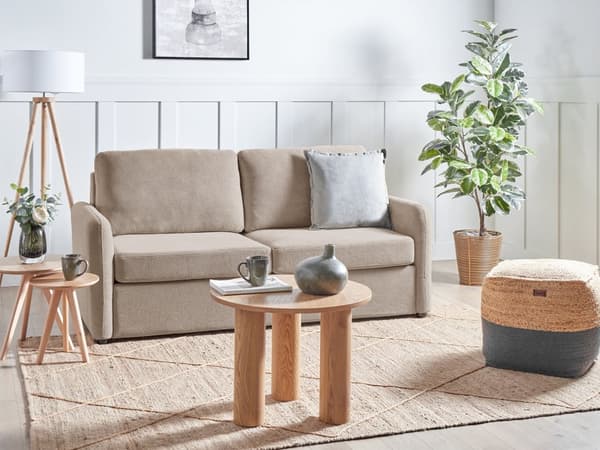 Bäddsoffa Taupe Polyester Tyg Stoppad Sovsoffa Modern Stil Vardagsrum