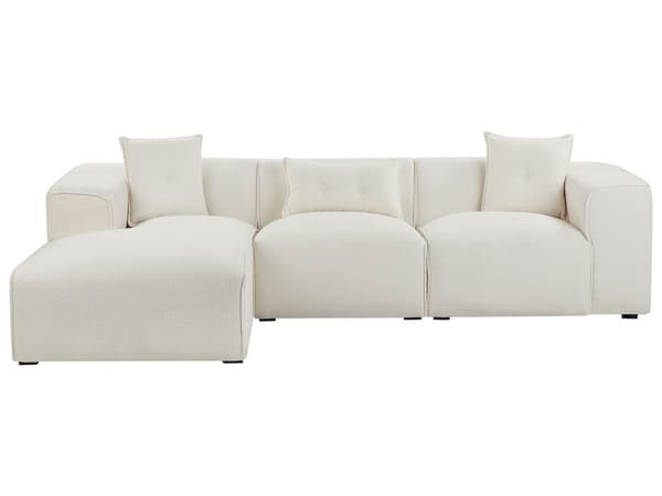 Hjørnesofa med Chaiselong Off White Boucle 3 Personers Sofa L Formet Dyb Sofahjørne Siddemøbel Blød Stofsofa Højrevendt Modulsofa