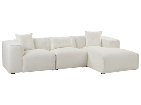 Hjørnesofa med Chaiselong Off White Boucle 3 Personers Sofa L Formet Dyb Sofahjørne Siddemøbel Blød Stofsofa Højrevendt Modulsofa