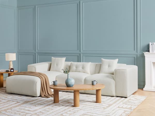 Hjørnesofa med Chaiselong Off White Boucle 3 Personers Sofa L Formet Dyb Sofahjørne Siddemøbel Blød Stofsofa Højrevendt Modulsofa