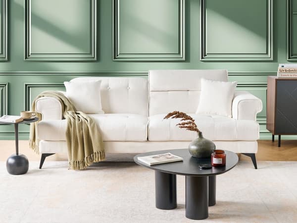 3-seters Sofa Hvit Boucle Polstring med Justerbare Nakkestøtter Moderne Stil Stue Møbler