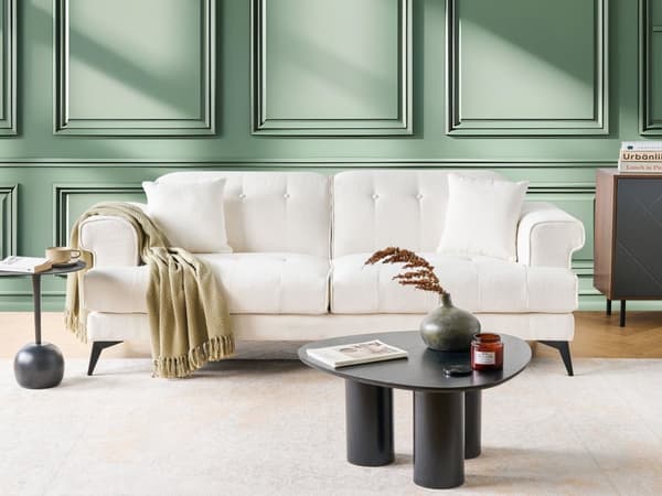 3-seters Sofa Hvit Boucle Polstring med Justerbare Nakkestøtter Moderne Stil Stue Møbler