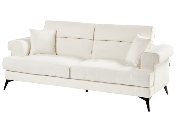 3-seters Sofa Hvit Boucle Polstring med Justerbare Nakkestøtter Moderne Stil Stue Møbler