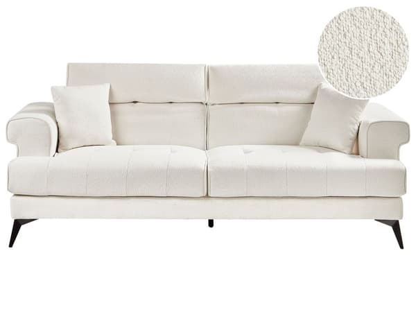 3-seters Sofa Hvit Boucle Polstring med Justerbare Nakkestøtter Moderne Stil Stue Møbler