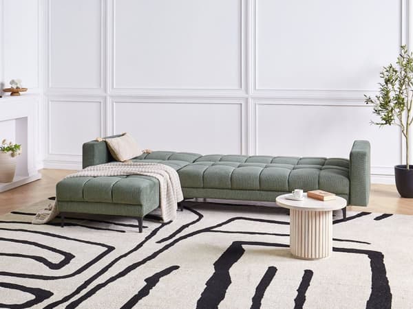 Høyre Hjørnesofa Grønn Polyester Stoff Polstring Liggende Ryggstøtte 3 Posisjoner Click-Clack