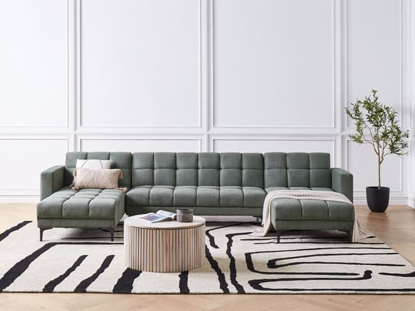 5-seters U-sofa Grønn Polyester Stofftrekk Liggende Ryggstøtte 3 Posisjoner Click-Clack