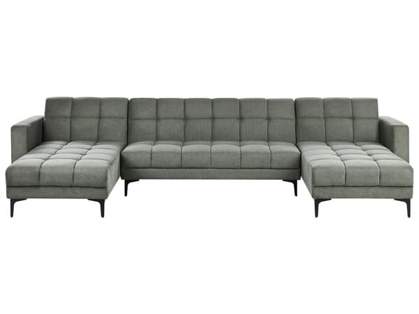 5-seters U-sofa Grønn Polyester Stofftrekk Liggende Ryggstøtte 3 Posisjoner Click-Clack