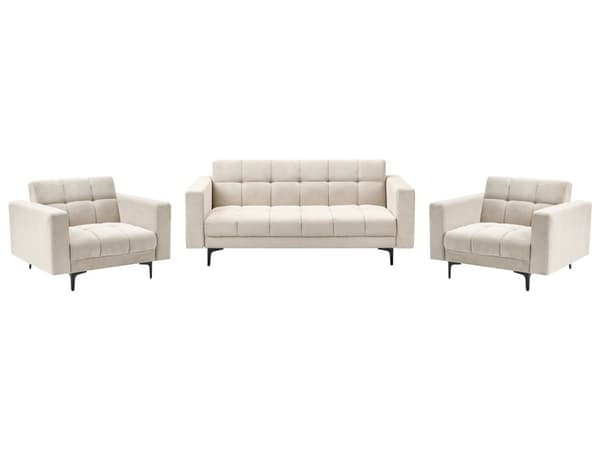 Stuesett Beige Polyester Stoff Polstring 3-seter 2 Lenestoler Liggende Ryggstøtte 3 Posisjoner Klikk-klakk