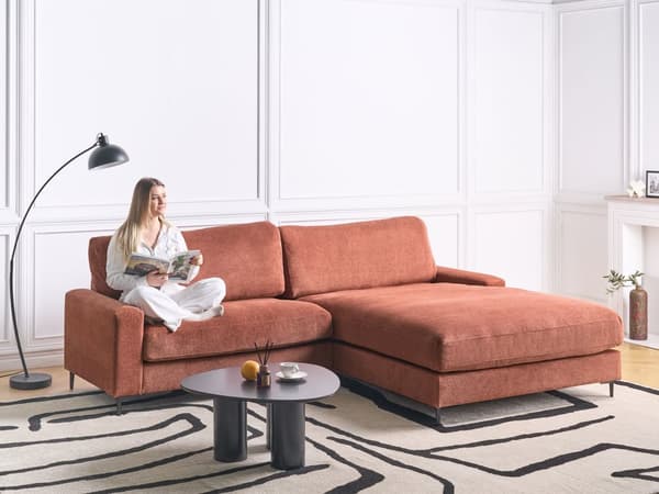 Hjørnesofa med Chaiselong Rød Polyester 3 Personers Sofa L Formet Sofa Dyb Blød Stofsofa Design Venstrevendt