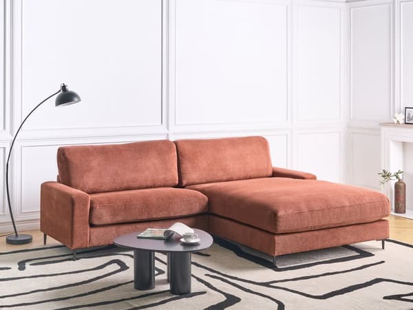 Hjørnesofa med Chaiselong Rød Polyester 3 Personers Sofa L Formet Sofa Dyb Blød Stofsofa Design Venstrevendt