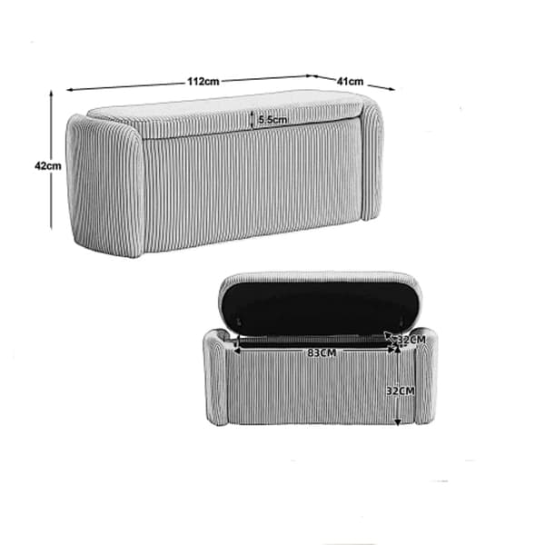 Rootz Modern Striped Velvet Opbevaringsskammel - Ottoman - Fodstøtte - Rigelig opbevaring - 112L x 41W x 42H cm