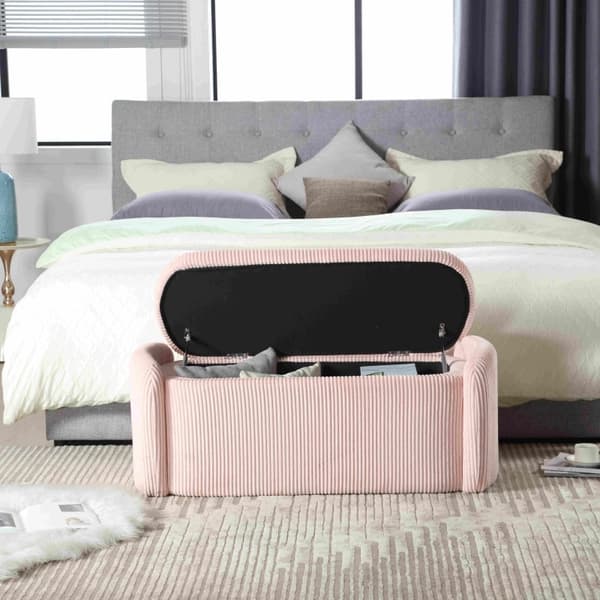 Rootz Modern Striped Velvet Opbevaringsskammel - Ottoman - Fodstøtte - Rigelig opbevaring - 112L x 41W x 42H cm