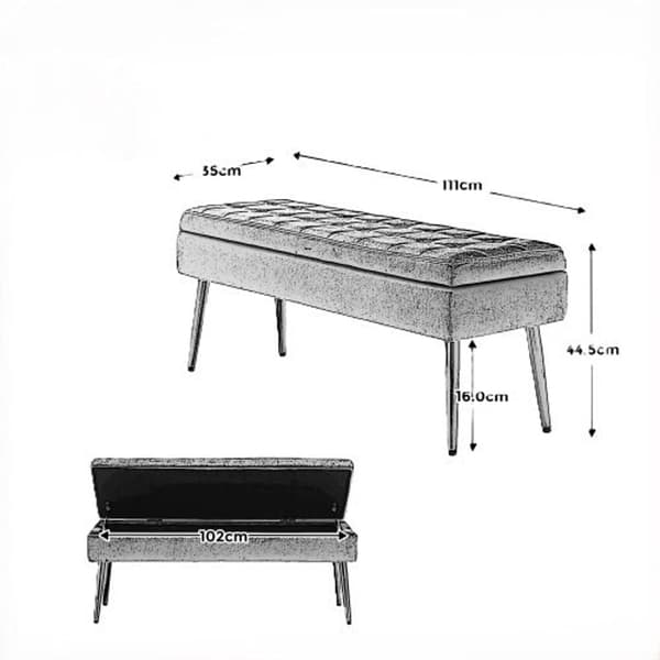 Rootz Modern Minimalist Säilytyspenkki - Velvet Ottoman - Pehmustettu istuin - Runsaasti säilytystilaa - 111L x 35L x 44,5K cm