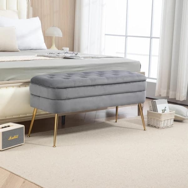 Rootz Velvet Förvaringsbänk - Klädd ottomansk - Kuddsits - Komfort och lyx - 104cm x 40cm x 51cm