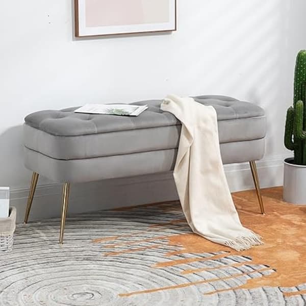 Rootz Velvet Förvaringsbänk - Klädd ottomansk - Kuddsits - Komfort och lyx - 104cm x 40cm x 51cm