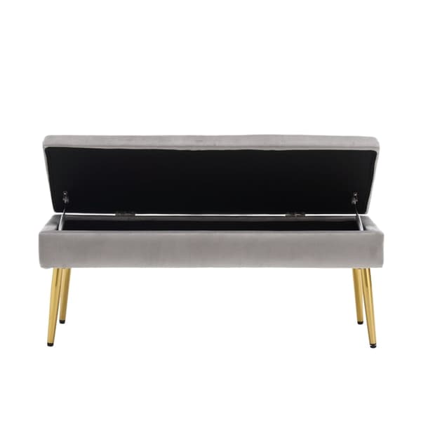 Rootz Velvet Förvaringsbänk - Vadderad sits - Osmansk - Hög komfort - 111 cm x 35 cm x 44,5 cm - Guldmetallben