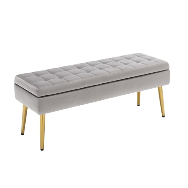 Rootz Velvet Förvaringsbänk - Vadderad sits - Osmansk - Hög komfort - 111 cm x 35 cm x 44,5 cm - Guldmetallben