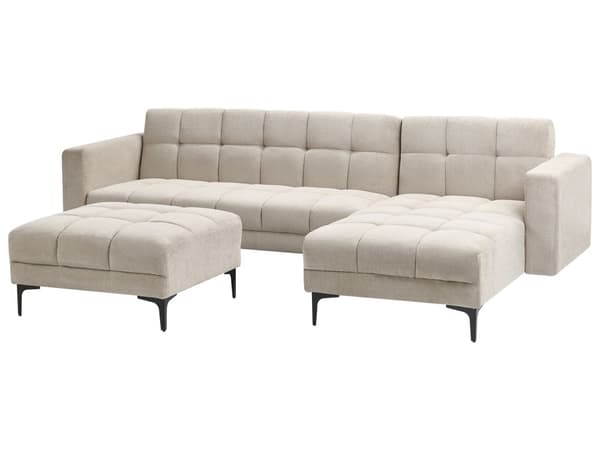 Hörnsoffa med Fotpall Vänster Beige Polyestertyg 4-sits Lutande Fällbart Ryggstöd 3 positioner Modern Stil Vardagsrum Sovrum