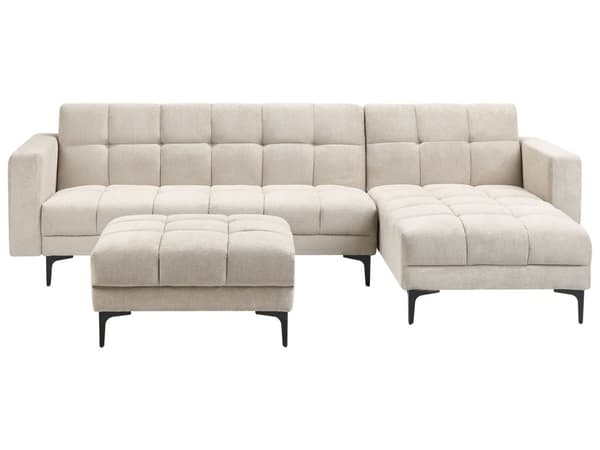 Hörnsoffa med Fotpall Vänster Beige Polyestertyg 4-sits Lutande Fällbart Ryggstöd 3 positioner Modern Stil Vardagsrum Sovrum
