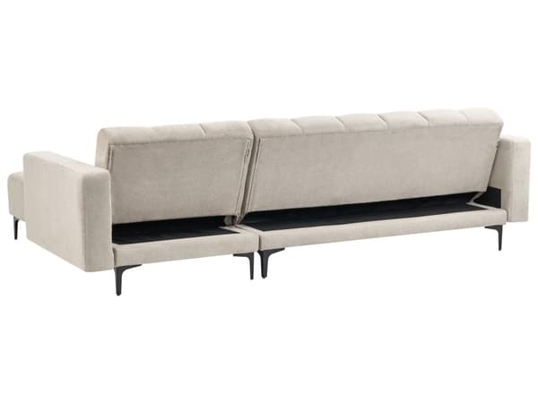 Venstre Hjørnesofa Beige Polyester Stoff Polstring Liggende Ryggstøtte 3 Posisjoner Click-Clack