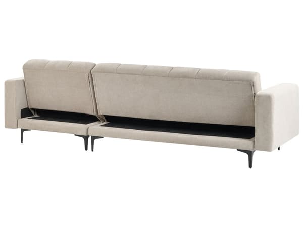 Høyre Hjørnesofa med Ottoman Beige Polyester Stofftrekk Liggende Ryggstøtte 3 Stillinger Click-Clack