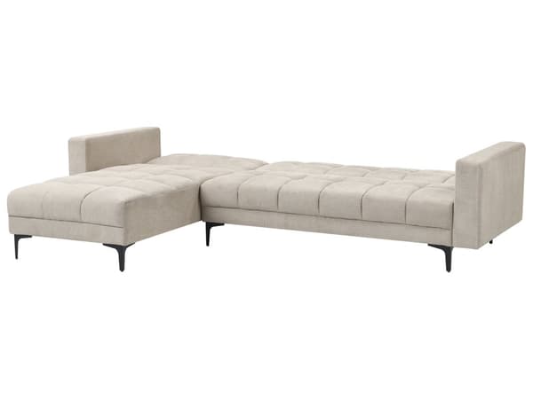Høyre Hjørnesofa med Ottoman Beige Polyester Stofftrekk Liggende Ryggstøtte 3 Stillinger Click-Clack