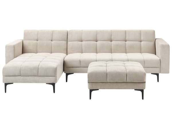 Høyre Hjørnesofa med Ottoman Beige Polyester Stofftrekk Liggende Ryggstøtte 3 Stillinger Click-Clack