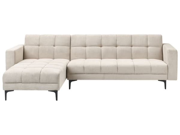 Sovesofa med Chaiselong Beige Polyester 4 Personers Sofa L Formet Hjørnesofa Dyb Sofaseng Blød Stofsofa Design Hjørnesovesofa Højrevendt