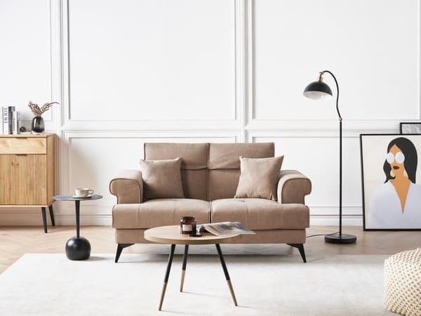 2-personers sofa lysebrunt stofbetræk med justerbare nakkestøtter moderne stil stue møbler