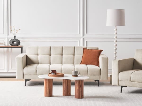 Sovesofa Beige Polyester 3 Personers Moderne Blød Sofa Sofaseng Tre Personers Designsofa Praktisk Splitback Stofsofa God Liggekomfort