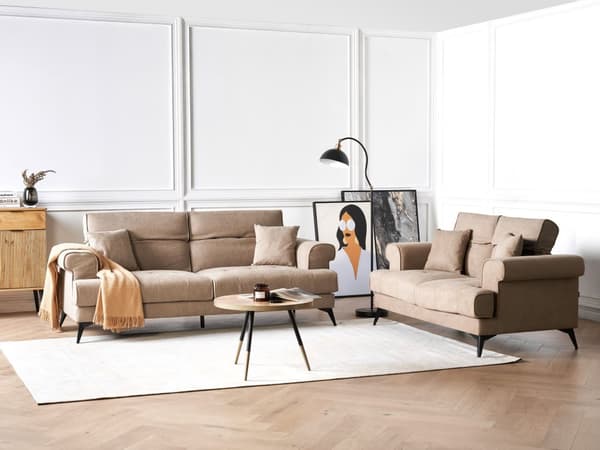 Sofasæt Lysebrun Polyester 3 2 Personers Sofagruppe Manuelt Justerbar Nakkestøtter Stue Indretning