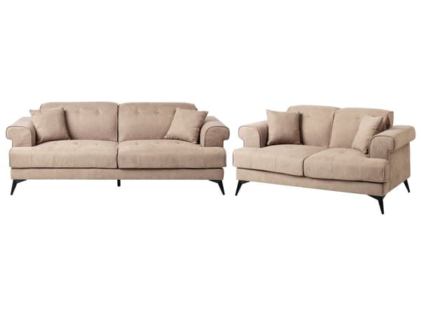 Sofasæt Lysebrun Polyester 3 2 Personers Sofagruppe Manuelt Justerbar Nakkestøtter Stue Indretning